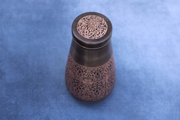 Janak Copper Tulip Water Pot (S) - Antique Carving - Image 6