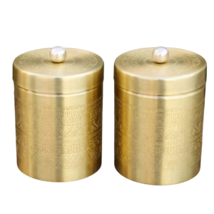 Decorative Brass Storage Jar Set (2 Pieces) – Airtight Etched Brass Containers for Dry Fruits, Spices & Kitchen Storage